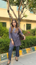 भू weave Indigo Cotton Stripe Kurta Pant Set