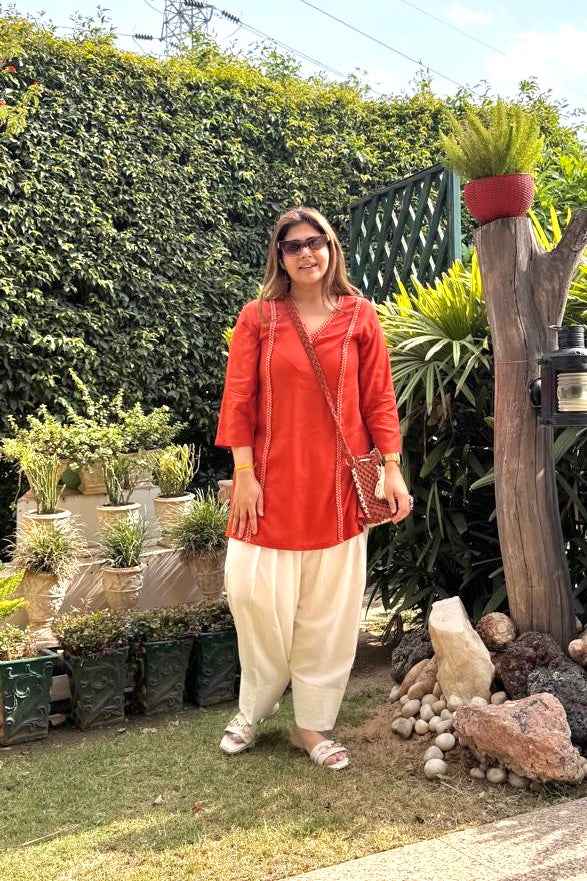 भू weave Rust Knot Lace Farshi Set