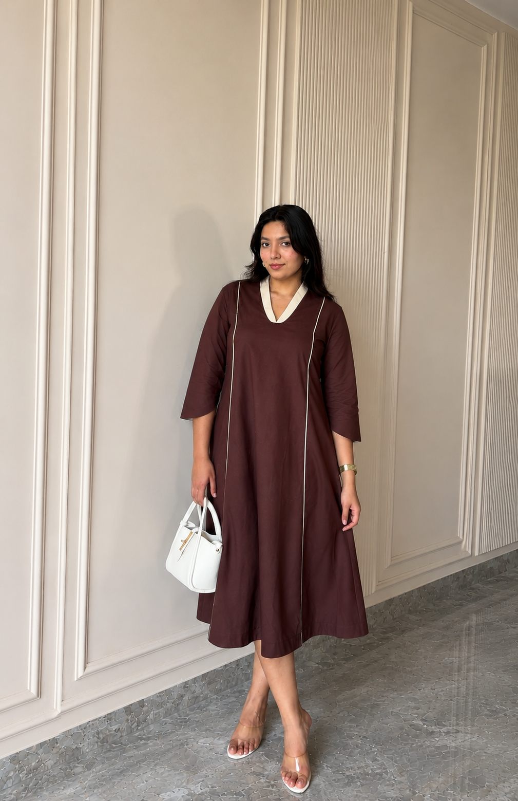 भू weave Espresso A-Line Dress