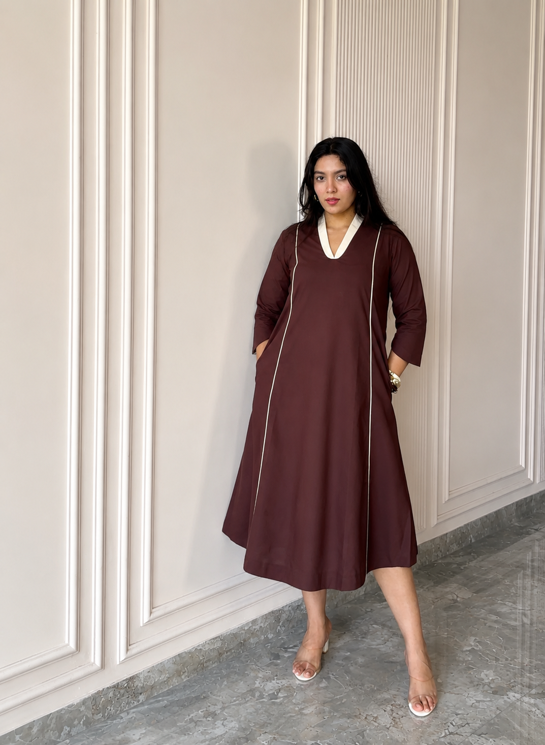 भू weave Espresso A-Line Dress