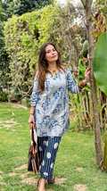 भू weave Indigo Cotton Polka Kurta Pant Set