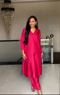Utsav — भू weave Hot Pink Silk Kurta Pant Set for Women