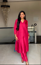 Utsav — भू weave Hot Pink Silk Kurta Pant Set for Women