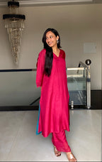 Utsav — भू weave Hot Pink Silk Kurta Pant Set for Women