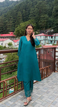 भू weave Teal Green Silk Kurta Pant Set for Women