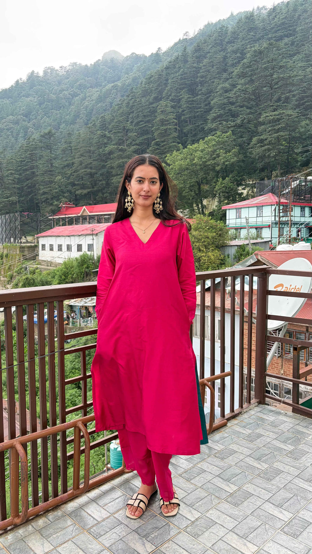 भू weave Hot Pink Silk Kurta Pant Set for Women