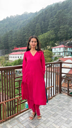 भू weave Hot Pink Silk Kurta Pant Set for Women