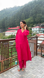 भू weave Hot Pink Silk Kurta Pant Set for Women