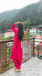 भू weave Hot Pink Silk Kurta Pant Set for Women