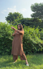 भू weave Brown Cotton Minimalist Kurta Set