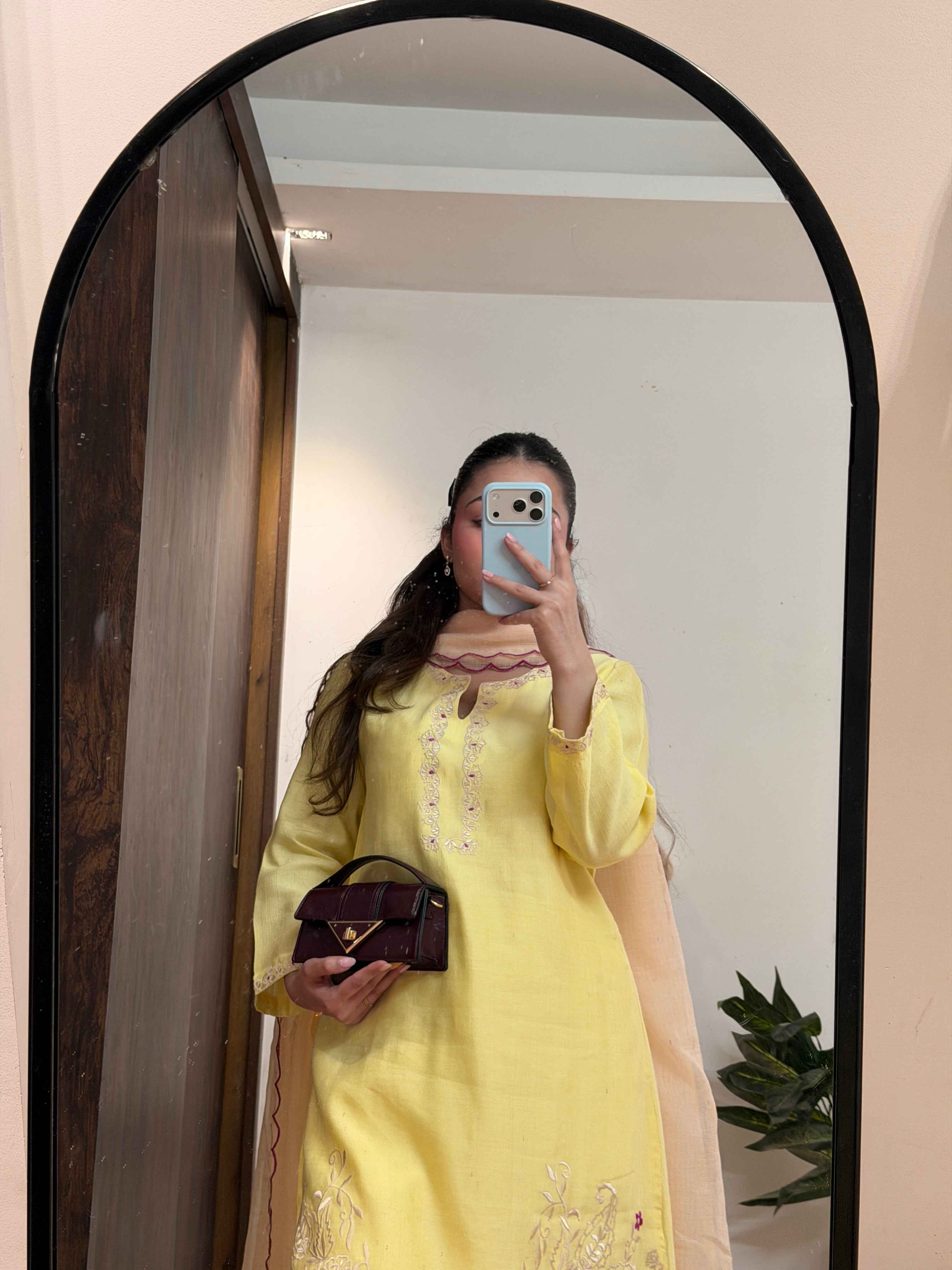 भू weave Sunshine Yellow Embroidered Kurta Pant Set with Dupatta for Women