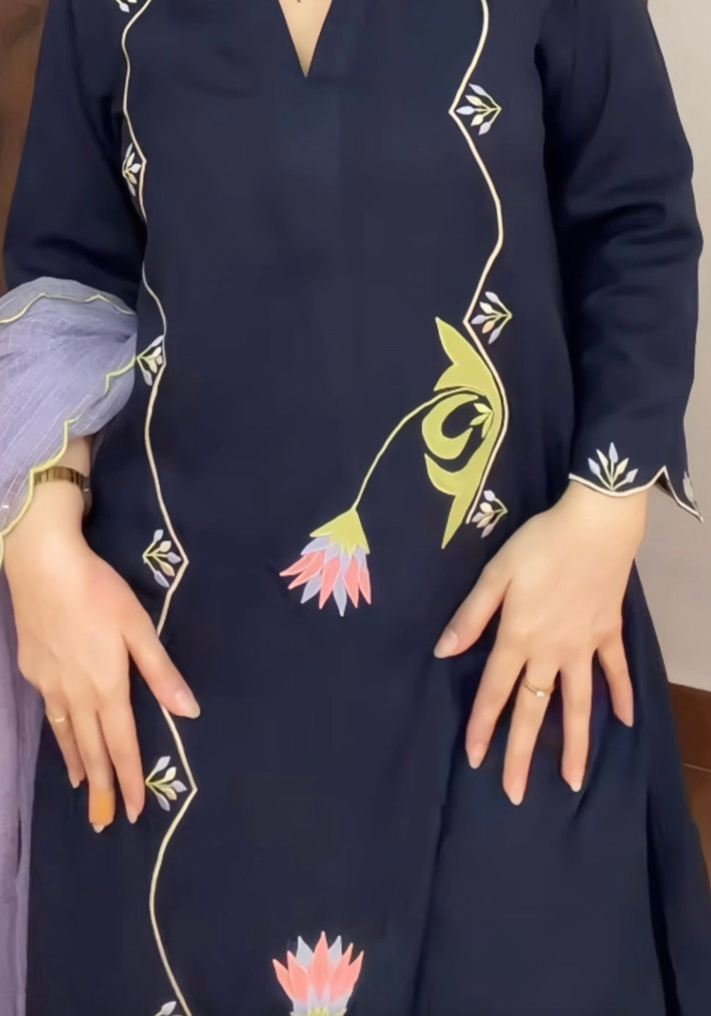 भू weave Midnight Blue Embroidered Kurta Set with Dupatta
