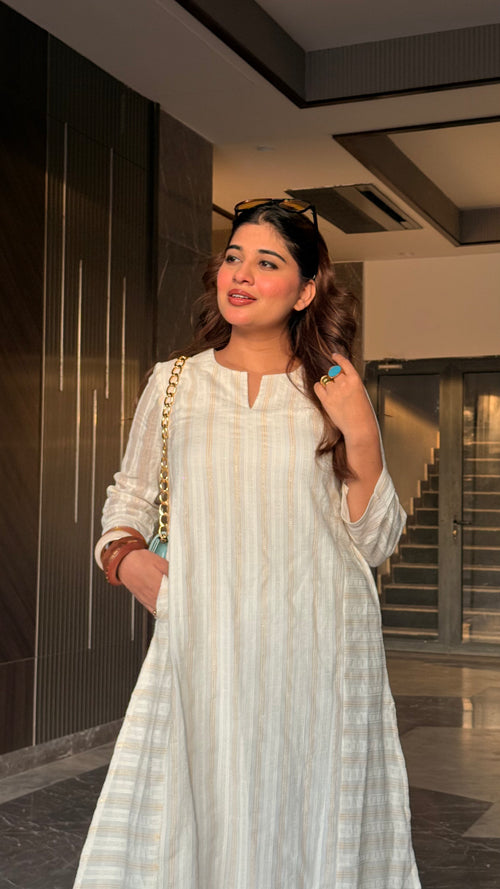 Bhor Tara ivory gold zari stripe kurta with wide-leg pants