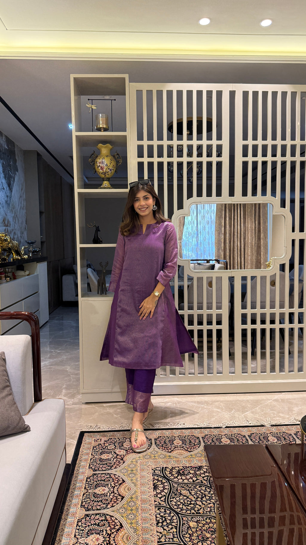 Sagar Tara – Teal Tissue Stripe Kurta Set