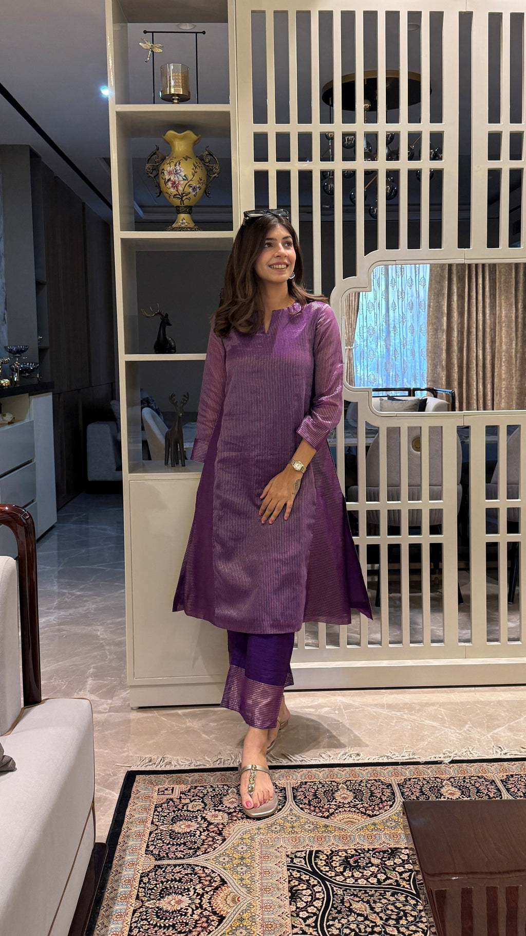 Raat Tara – Purple Tissue Stripe Kurta Set