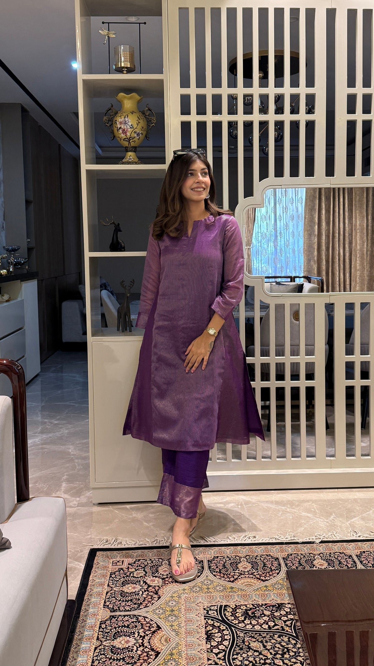 Raat Tara – Purple Tissue Stripe Kurta Set