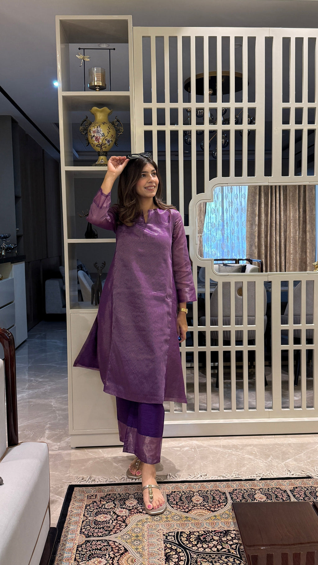 Raat Tara – Purple Tissue Stripe Kurta Set