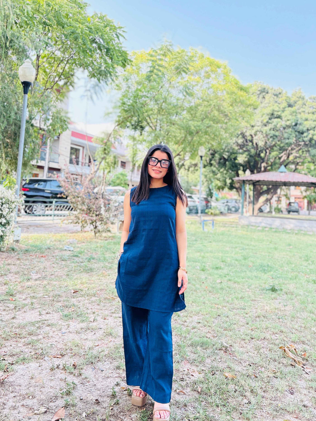 भू weave Cotton Dobby Cut Sleeve Co-ord Set