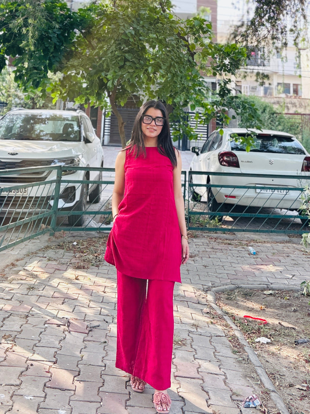 भू weave Cotton Dobby Cut Sleeve Co-ord Set