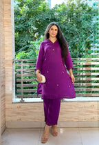 Purple Embroidered Kurta Set