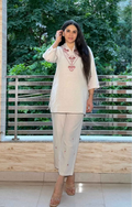 भू weave cream cotton co-ord set with embroidery for women