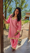 भू weave Cotton Pink Lace Co-ord Set