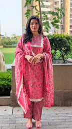 भू weave Cotton Handblock 3pc Kurta Set