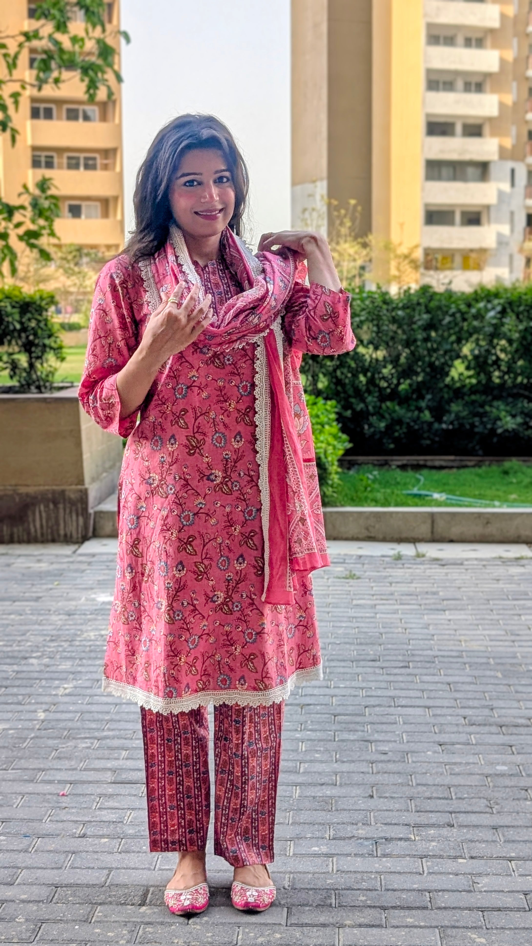 भू weave Cotton Handblock 3pc Kurta Set