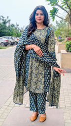 भू weave Cotton Handblock 3pc Kurta Set