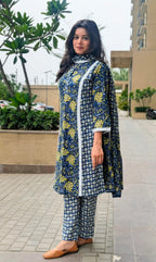 भू weave Cotton Handblock 3pc Kurta Set