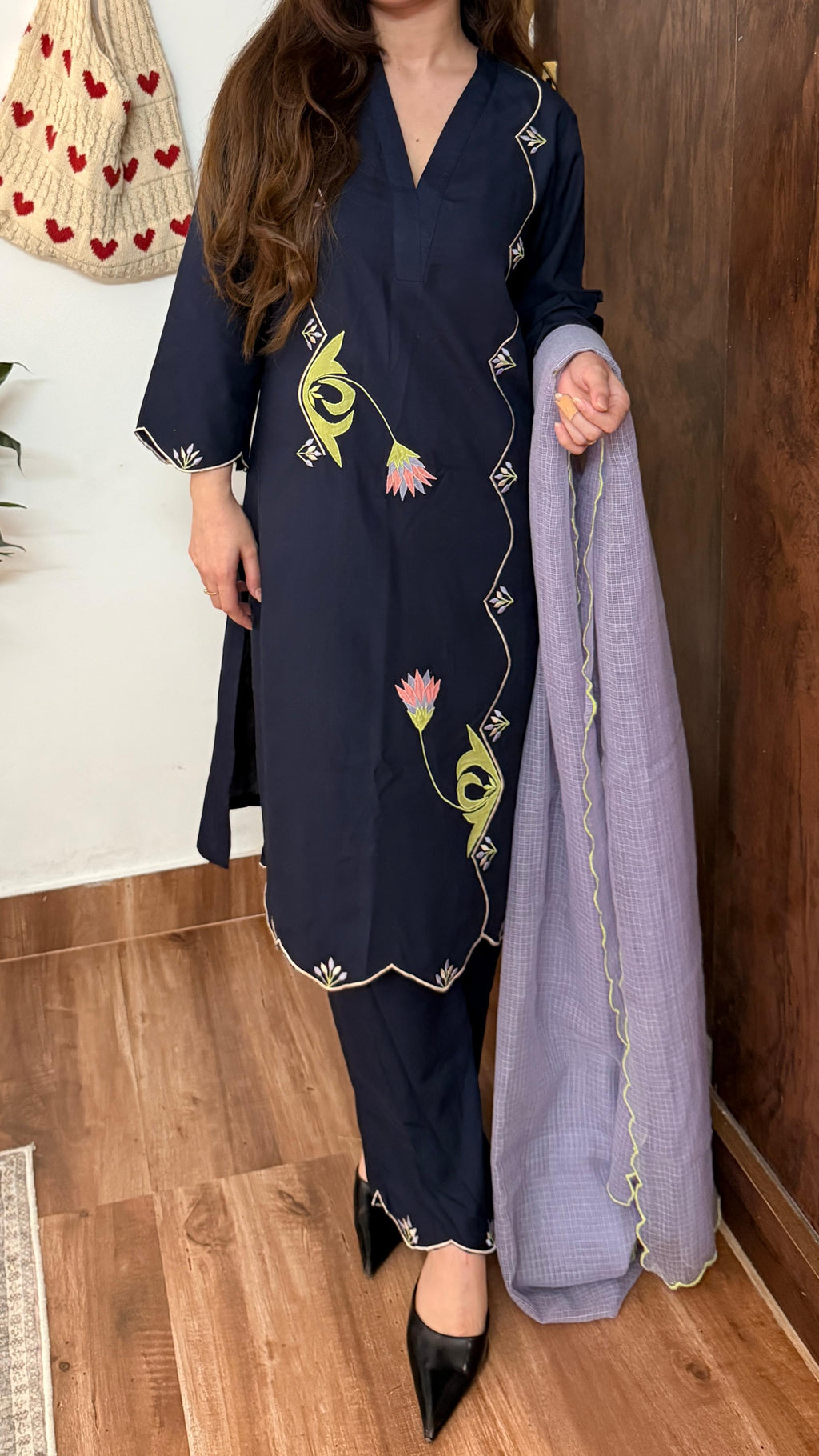 भू weave Midnight Blue Embroidered Kurta Set with Dupatta
