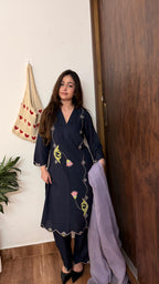 भू weave Midnight Blue Embroidered Kurta Set with Dupatta