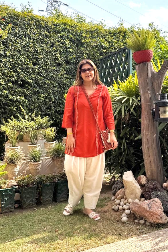 भू weave Rust Knot Lace Farshi Set