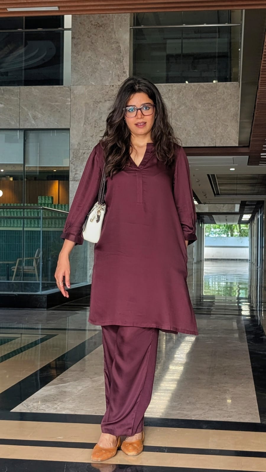 Woman wearing भू weave viscose co-ord set , outdoor shoot