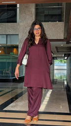 Woman wearing भू weave viscose co-ord set , outdoor shoot