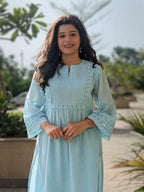 भू weave Cotton Blue Kurta Pant Set