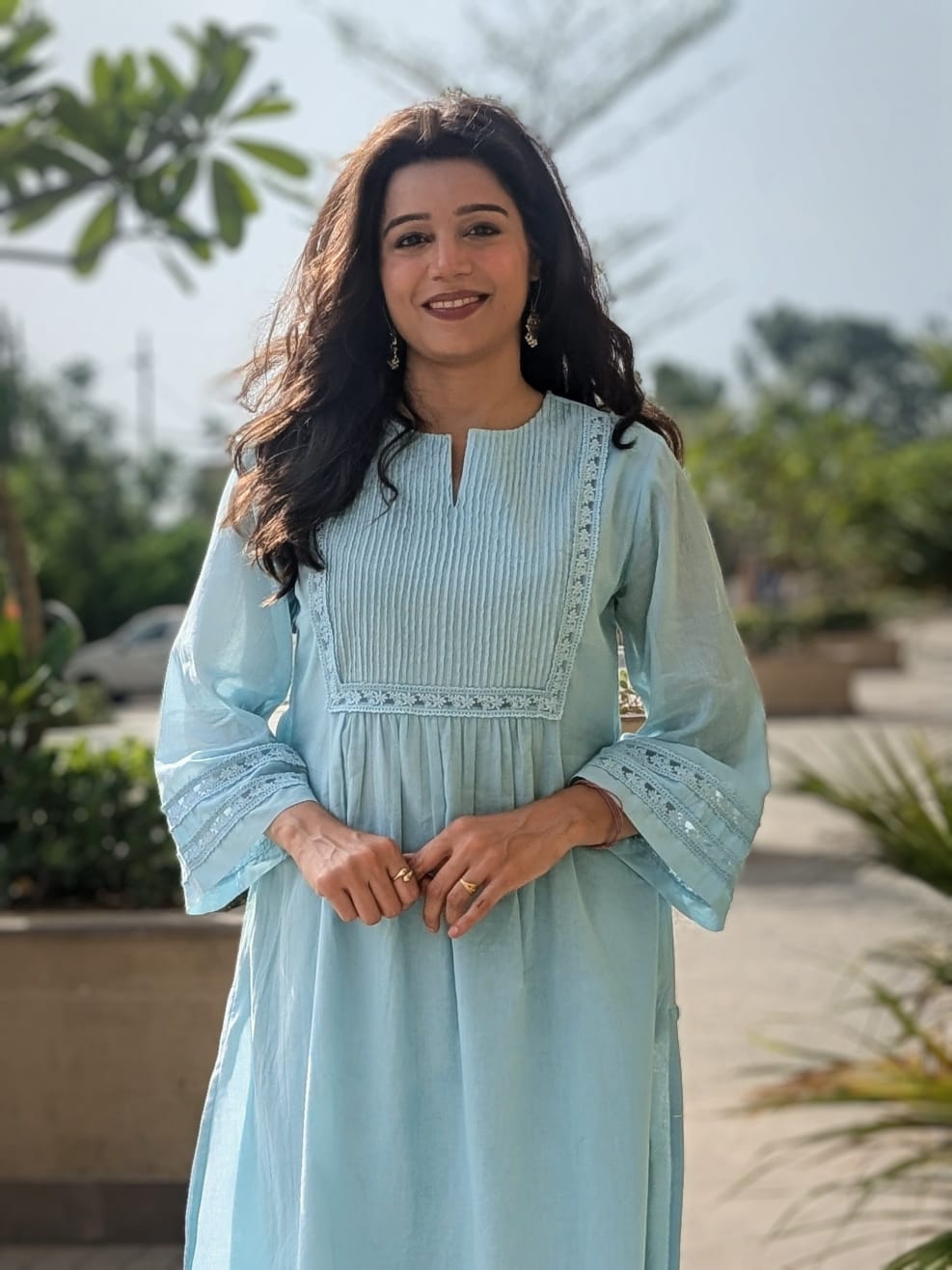 भू weave Cotton Blue Kurta Pant Set