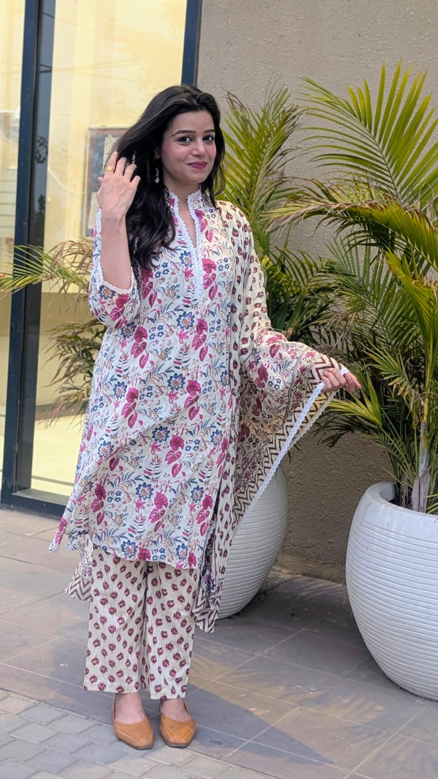 भू weave Cotton Handblock 3pc Kurta Set