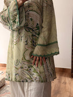 भू weave Pistachio Green Paisley Print Mirror-Work Farshi Set for Women