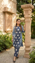 भू weave Indigo Cotton Geometricdot Kurta Pant Set