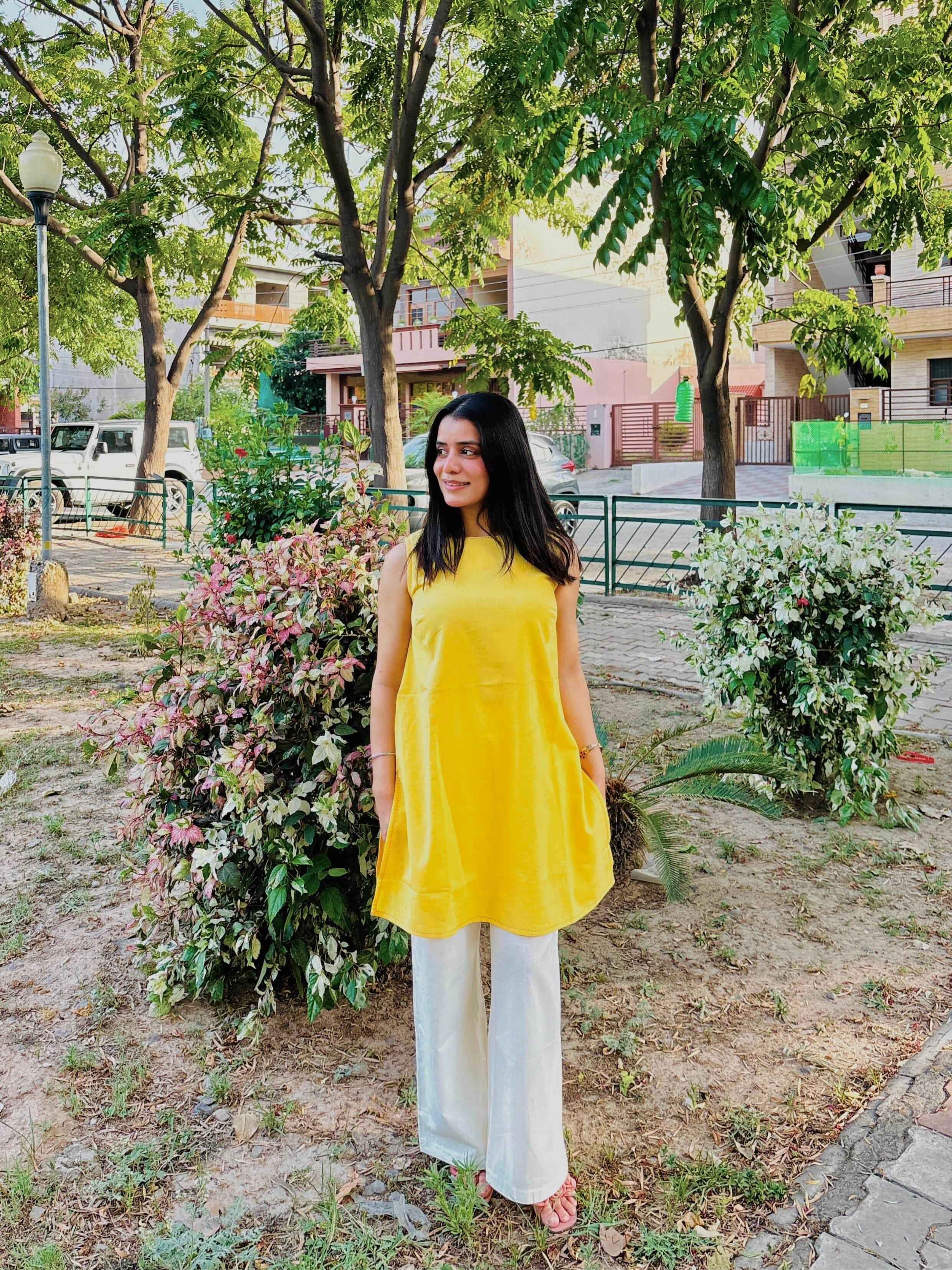 भू weave Cotton Yellow Co-ord Set
