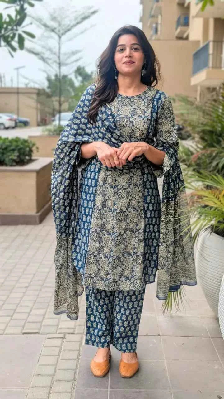 भू weave Cotton Handblock 3pc Set