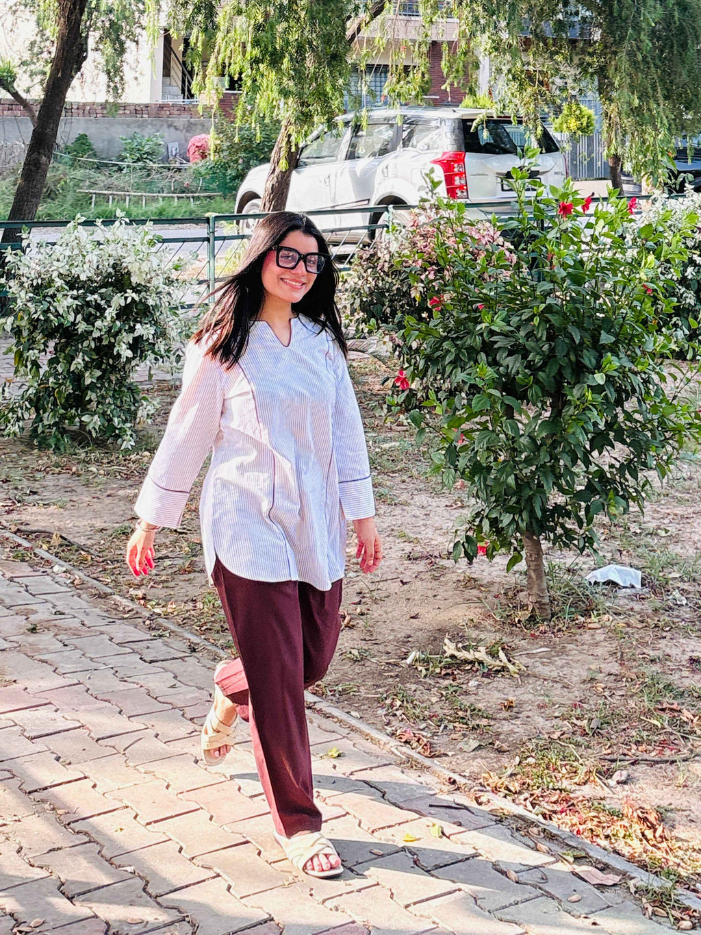 भू weave Cotton Stripe Kurta Pant Set