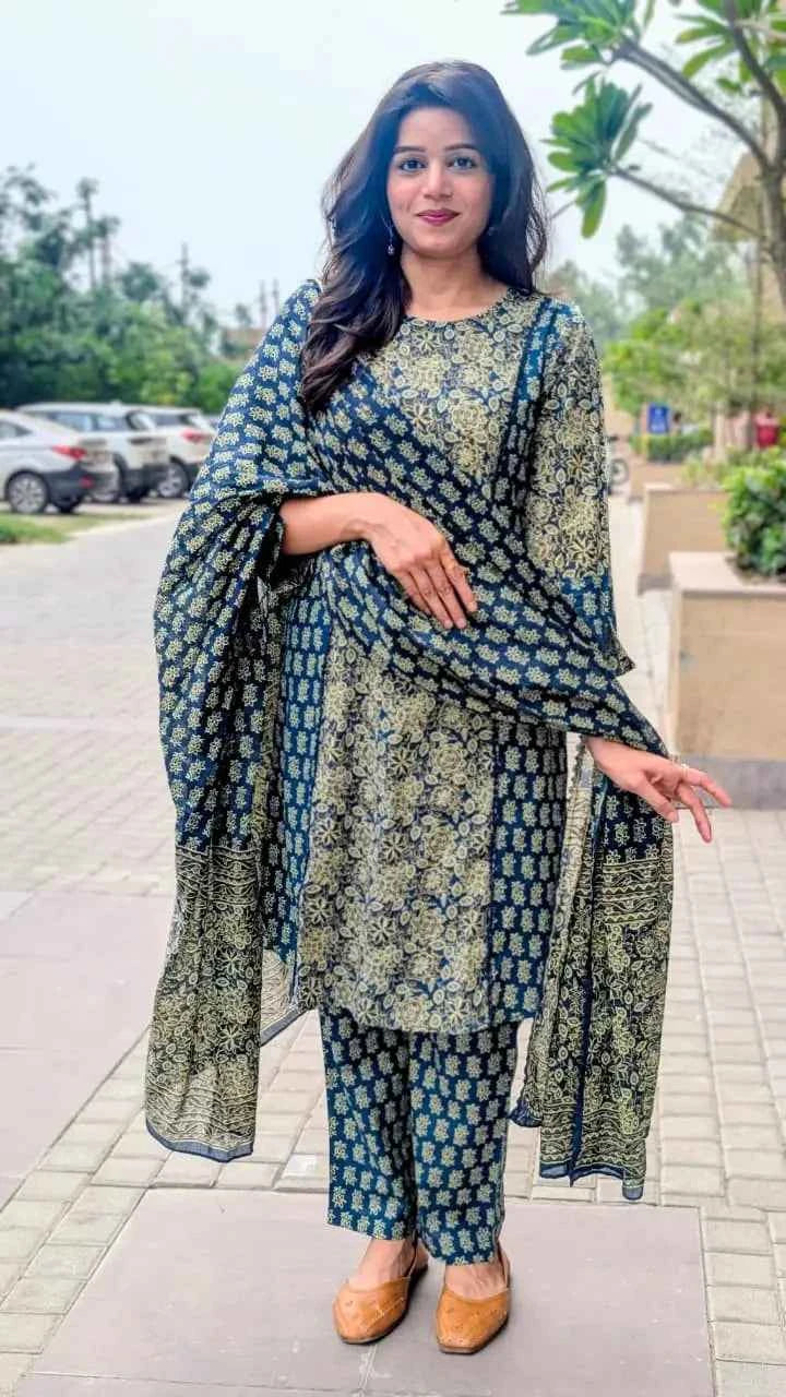 भू weave Cotton Handblock 3pc Set