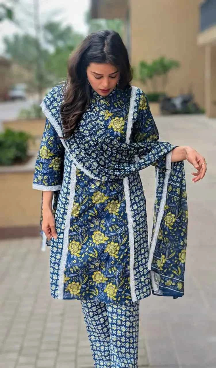 भू weave Cotton Handblock 3pc Set