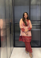 Gulnar – Peach & Rust Tissue Zari Embroidered Kurta Set