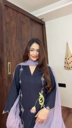 भू weave Midnight Blue Embroidered Kurta Set with Dupatta
