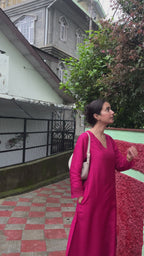 भू weave Hot Pink Silk Kurta Pant Set for Women
