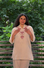 भू weave Cream Cotton Co-ord Set with Embroidery