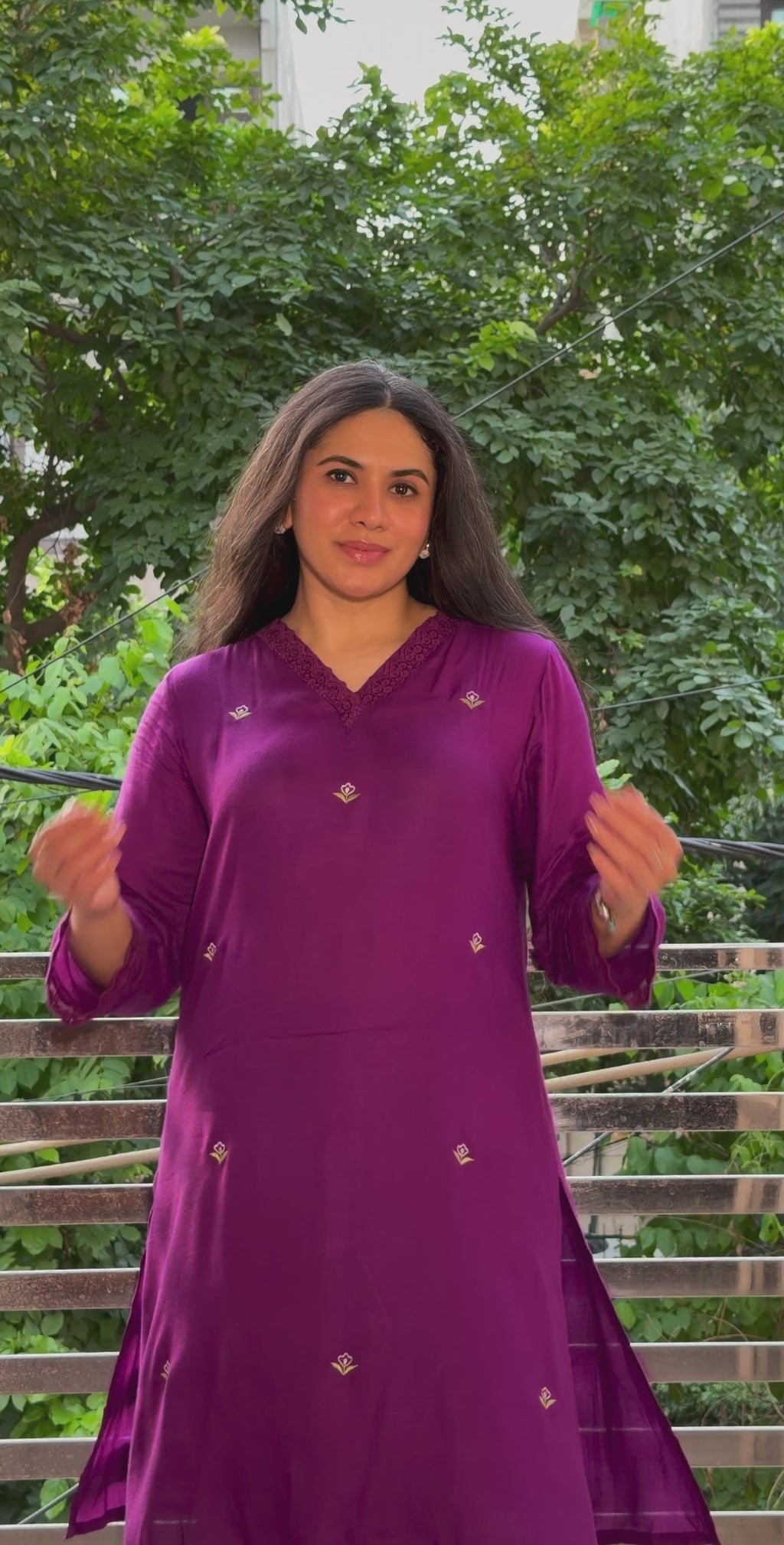 भू weave Purple Embroidered Kurta Set